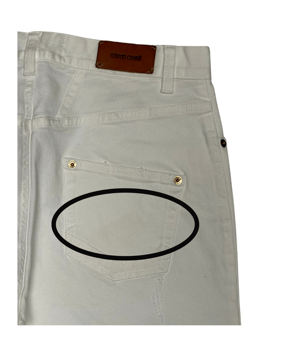 Defective Roberto Cavalli White Flare Denim Jeans-IT 44