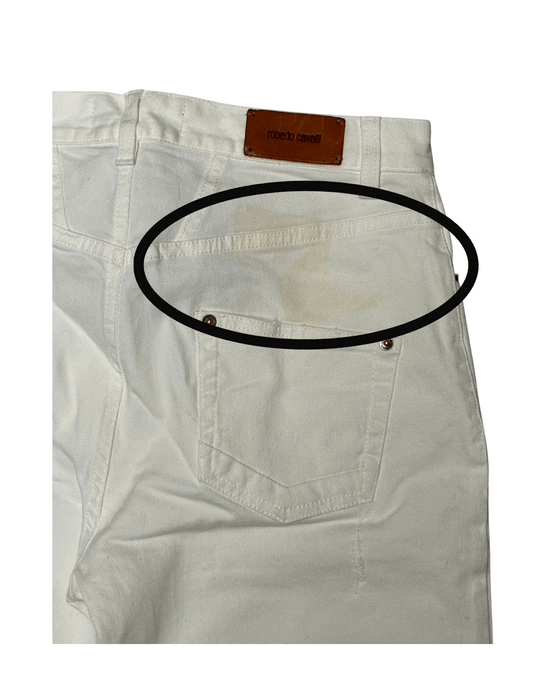 Defective Roberto Cavalli White Flare Denim Jeans-IT 44