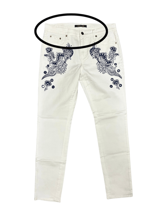 Defective Roberto Cavalli White Skinny Jeans with Navy Embroidery-IT 44