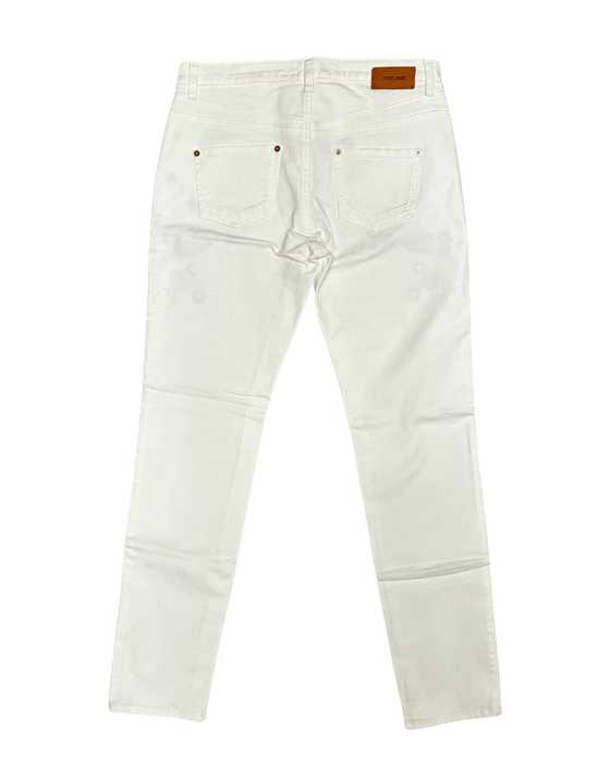 Defective Roberto Cavalli White Skinny Jeans with Navy Embroidery-IT 44