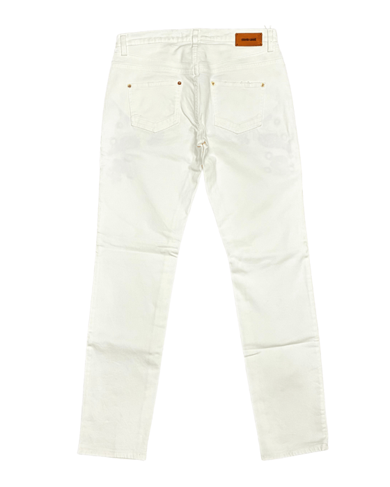Defective Roberto Cavalli White Skinny Jeans with Navy Embroidery-IT 44