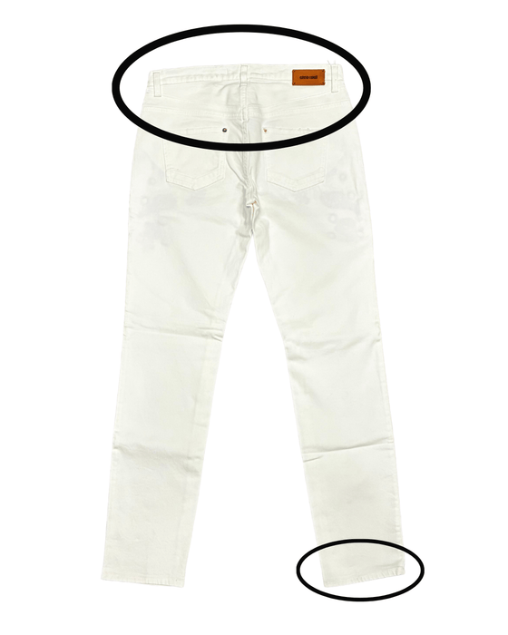 Defective Roberto Cavalli White Skinny Jeans with Navy Embroidery-IT 44