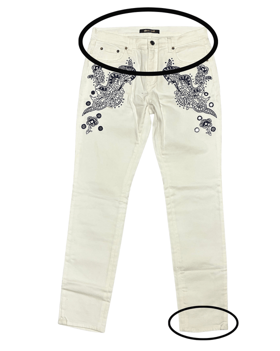 Defective Roberto Cavalli White Skinny Jeans with Navy Embroidery-IT 44