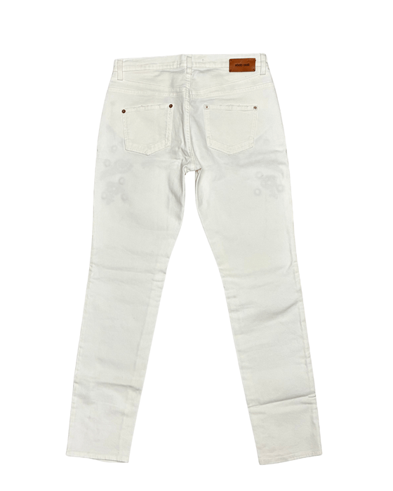 Defective Roberto Cavalli White Skinny Jeans with Navy Embroidery-IT 44