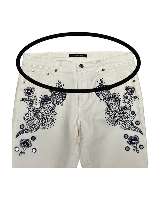 Defective Roberto Cavalli White Skinny Jeans with Navy Embroidery-IT 46