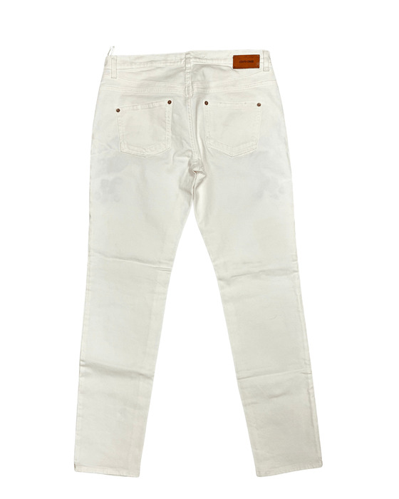 Defective Roberto Cavalli White Skinny Jeans with Navy Embroidery-IT 46
