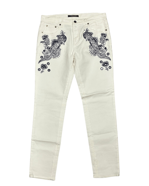 Defective Roberto Cavalli White Skinny Jeans with Navy Embroidery-IT 46