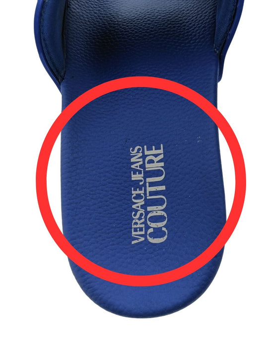 Defective Versace Jeans Couture Electric Blue Logo Print Wide Strap Slide-9.5