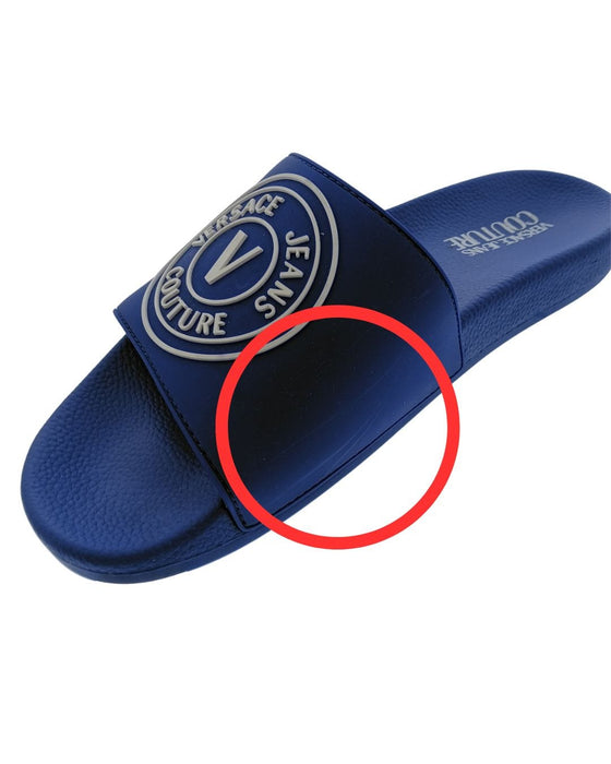 Defective Versace Jeans Couture Electric Blue Logo Print Wide Strap Slide-9.5