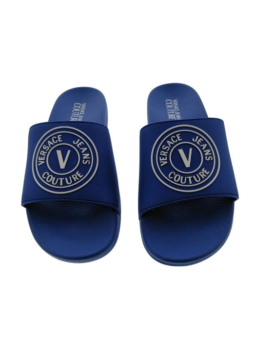 Defective Versace Jeans Couture Electric Blue Logo Print Wide Strap Slide-9.5