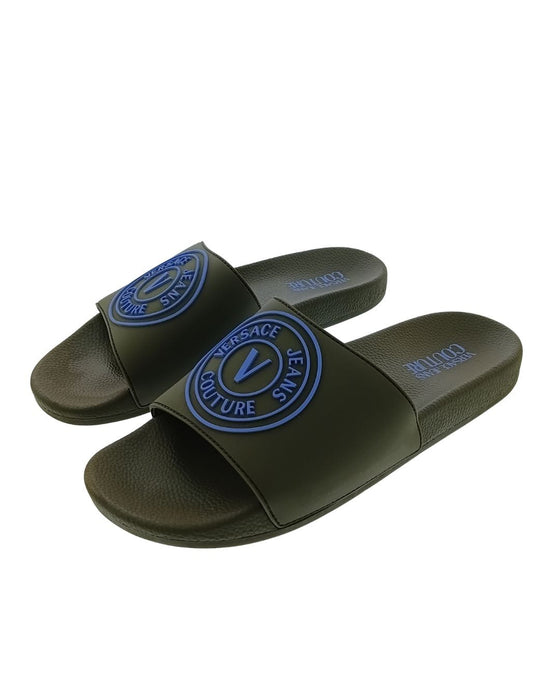 Defective Versace Jeans Couture Forest Green Logo Print Wide Strap Slide-8.5