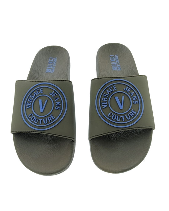 Defective Versace Jeans Couture Forest Green Logo Print Wide Strap Slide-8.5