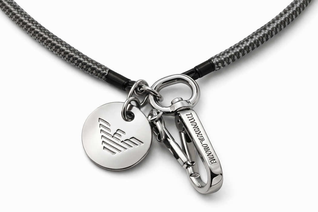 Emporio Armani Grey Rubber Cord Chain with Carabiner Clips