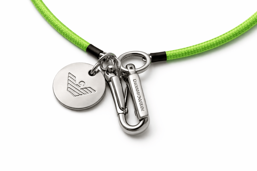 Emporio Armani Neon Green Rubber Cord Chain with Carabiner Clips