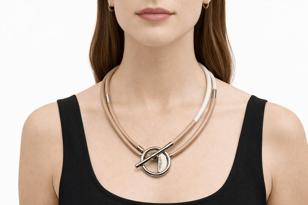 Emporio Armani Beige Cord Necklace with Clasp