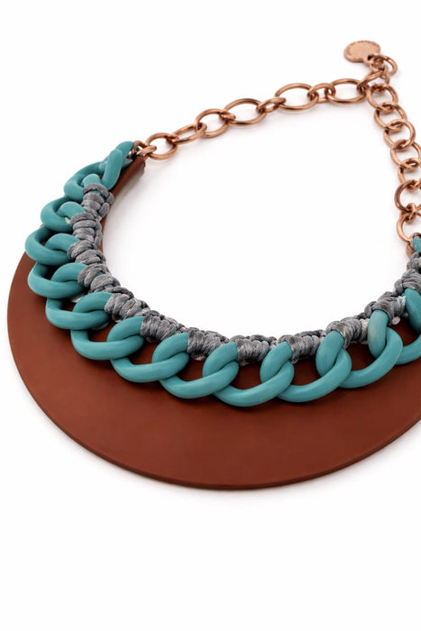 Emporio Armani Multicolor Statement Necklace with Resin Disc and Chain Detail