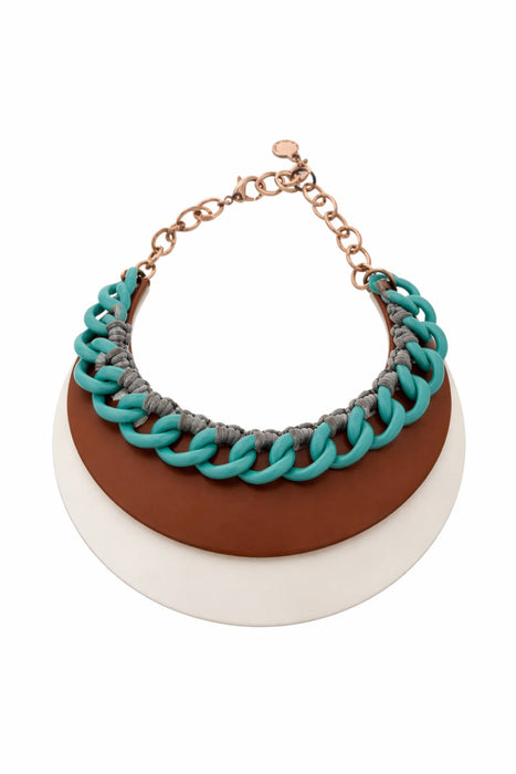 Emporio Armani Multicolor Statement Necklace with Resin Disc and Chain Detail