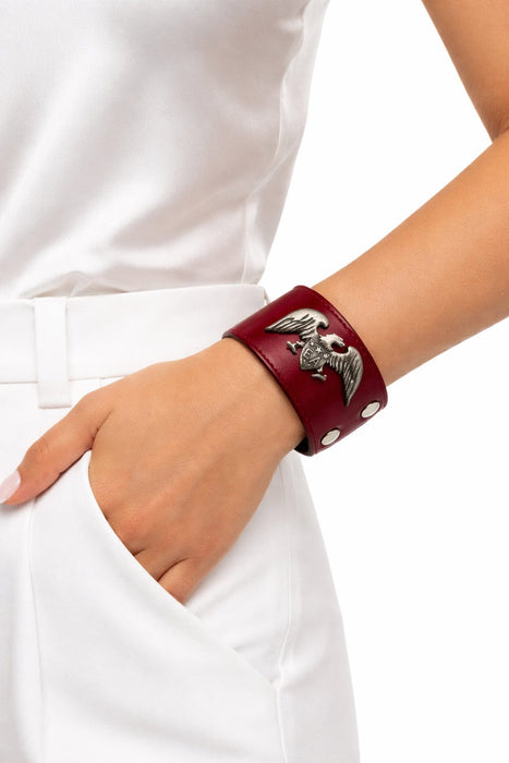 Emporio Armani Red Leather Cuff Bracelet with Eagle