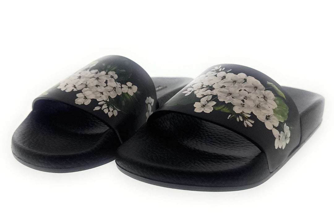Dolce & Gabbana Black Floral Print Strap Pool Slide-35