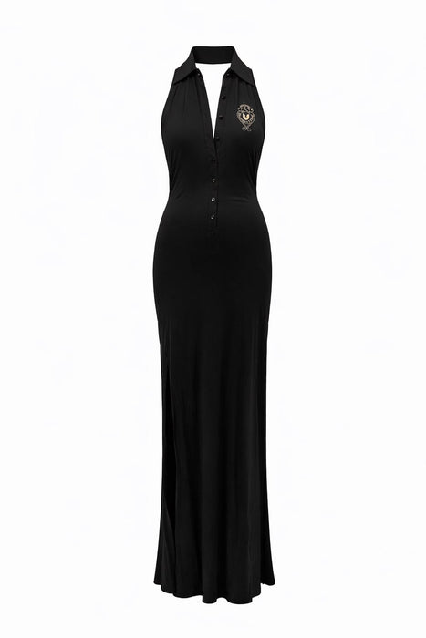 Gianfranco Ferre Black Sleeveless Crest Jersey Fitted Dress - S