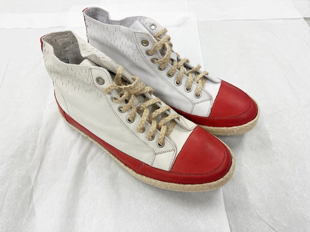 Daniela Fargion Red White Leather Espadrille High Top Sneakers - 10