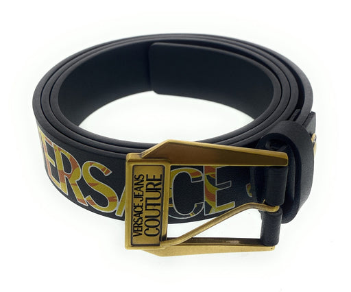 Defective Versace Jeans Couture Black/Gold V-Emblem Square Buckle Chain Print  Mens Belt-38