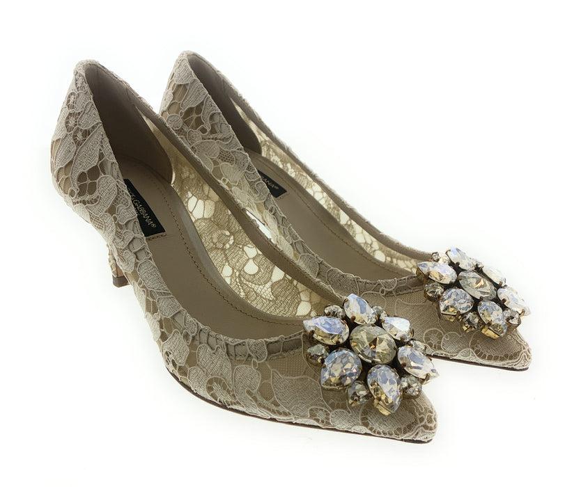 Dolce & Gabbana Ivory Floral Lace  Kitten Heels-EU35