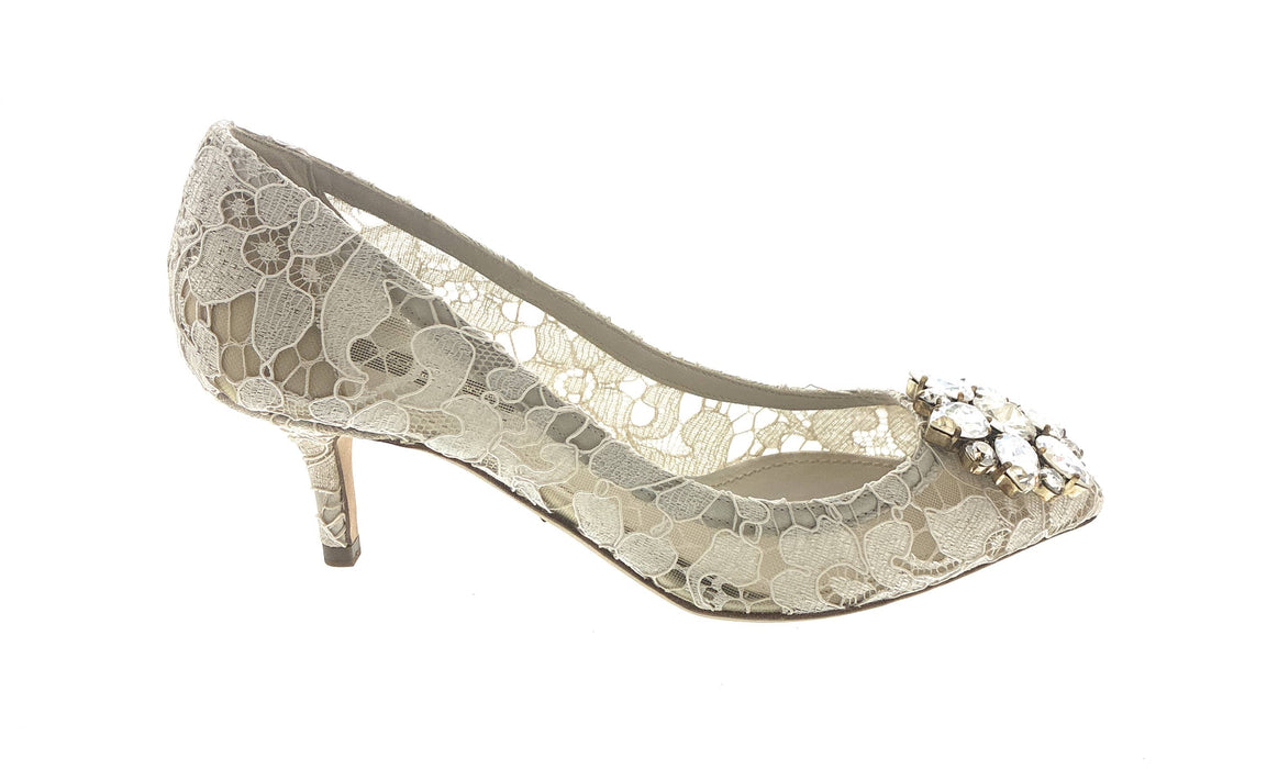Dolce & Gabbana Ivory Floral Lace  Kitten Heels-EU35