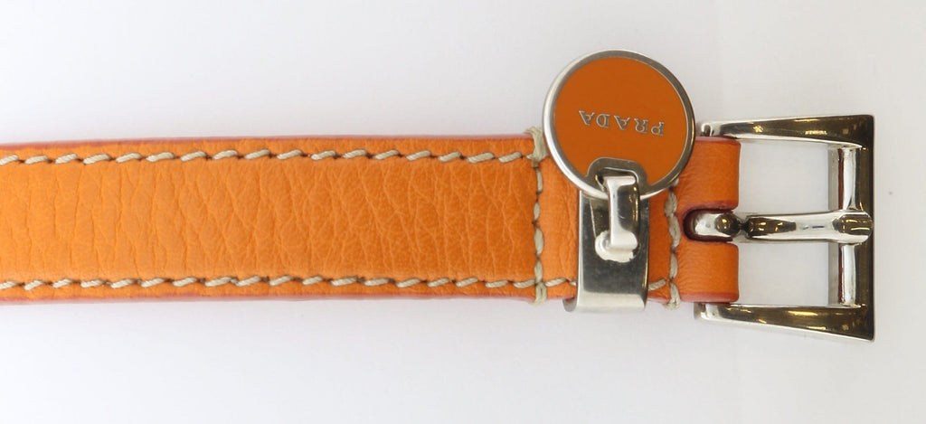 Prada Signature Orange Leather Logo Braclelet