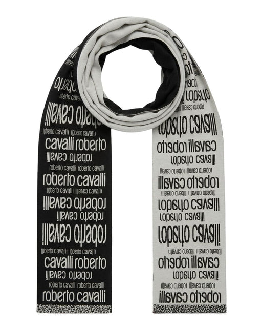 Roberto Cavalli Double-Sided Black & White Wool Blend Scarf