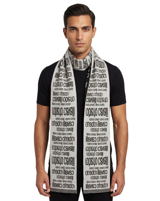Roberto Cavalli Double-Sided Black & White Wool Blend Scarf