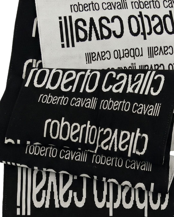 Roberto Cavalli Double-Sided Black & White Wool Blend Scarf