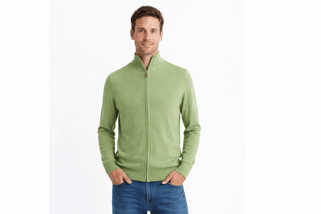 Royal Cashmere Green Half Zip Fine Cashmere Mens Sweater-L