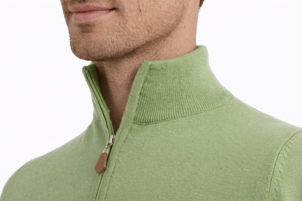 Royal Cashmere Green Half Zip Fine Cashmere Mens Sweater-L