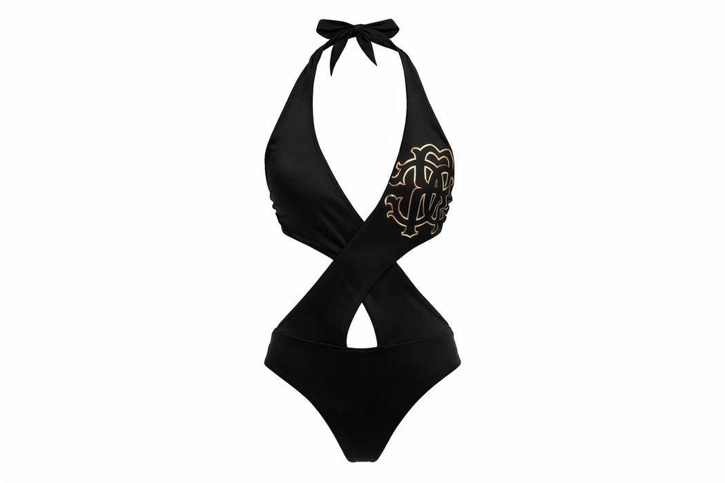Roberto Cavalli  Black One piece Plunge Cut Out Swimsuit-S