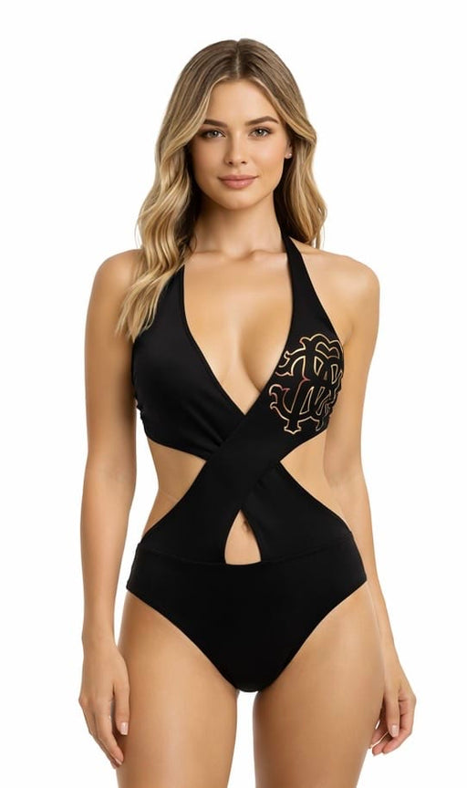 Roberto Cavalli  Black One piece Plunge Cut Out Swimsuit-S
