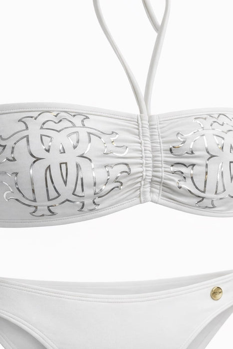 Roberto Cavalli  White Printed Two Piece Halter Neck Bikini Set- L