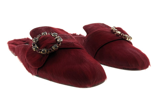 Dolce & Gabbana Red Suede Fuzzy Embellished Mules-37