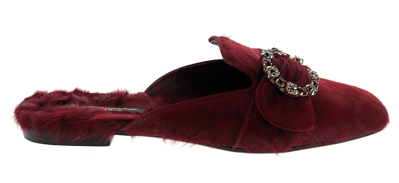 Dolce & Gabbana Red Suede Fuzzy Embellished Mules-37