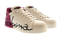 Dolce & Gabbana White Pink Graffiti Logo Leather Sneakers-EU35