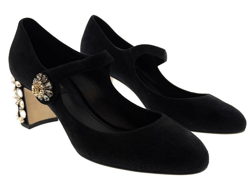 Dolce & Gabbana Suede Gold Buckle Block Heels-EU36.5