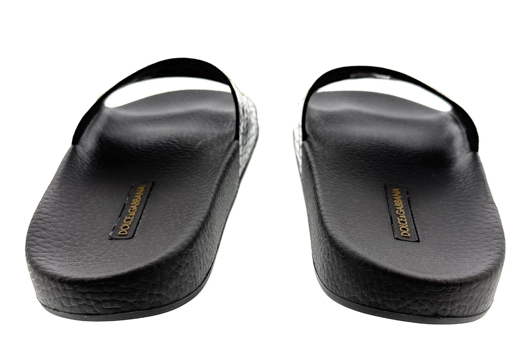 Dolce & Gabbana Black Croco Embossed Strap Pool Slide-35