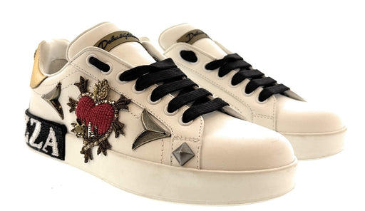 Dolce & Gabbana White BeadedHeart Embellished Sneakers-35