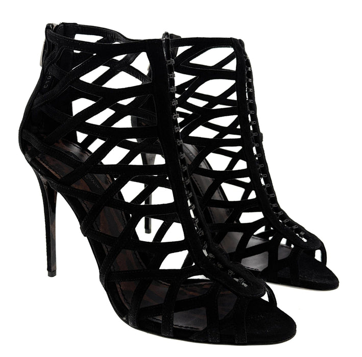 Dolce & Gabbana Black Calfskin Stiletto Sandal Bootie – Open-Toe  Strappy Heels-38
