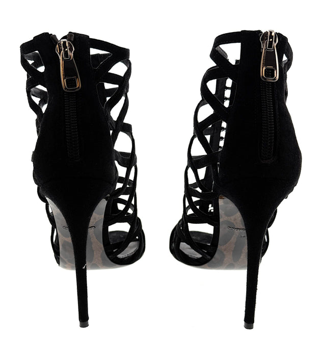 Dolce & Gabbana Black Calfskin Stiletto Sandal Bootie – Open-Toe  Strappy Heels-35
