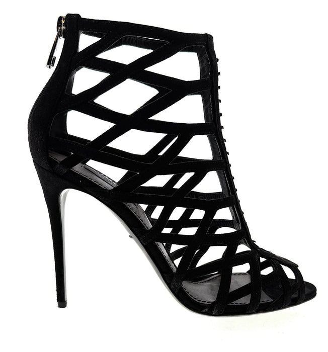 Dolce & Gabbana Black Calfskin Stiletto Sandal Bootie – Open-Toe  Strappy Heels-37
