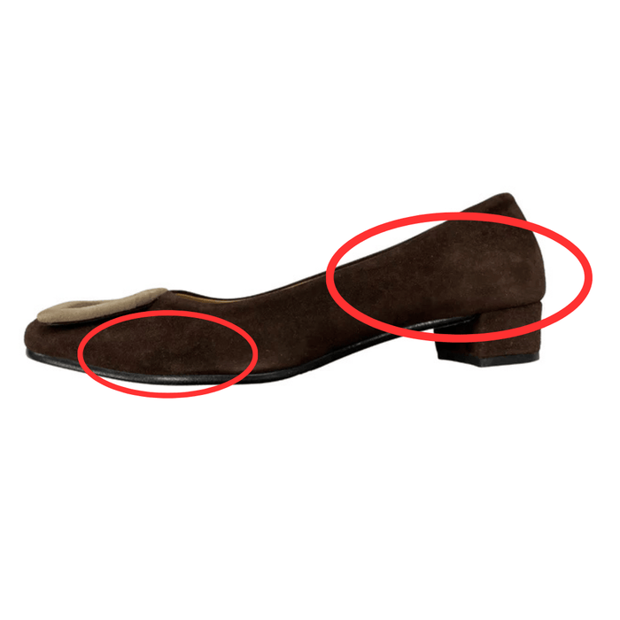 Defective/Store Return Daniela Fargion Brown Suede Square Buckle Shoes - 9