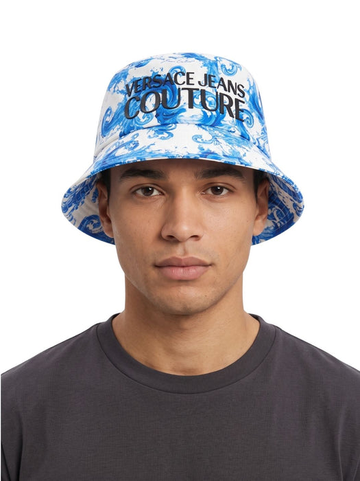 Versace Jeans Couture Men's White Sea Blue Logo Bucket Hat-S