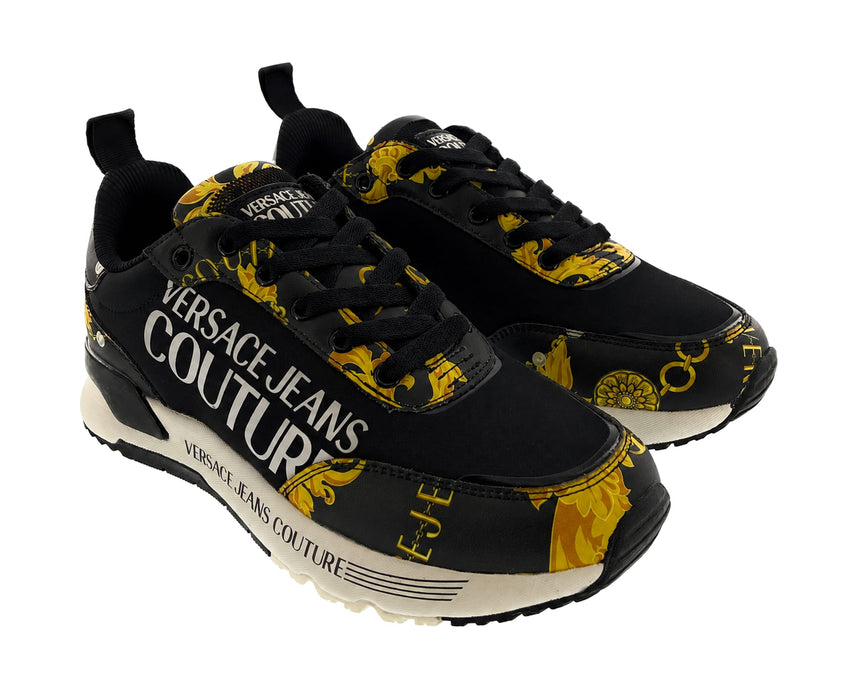 Versace Jeans Couture Womens Baroque-Print Black Chunky  Sneakers