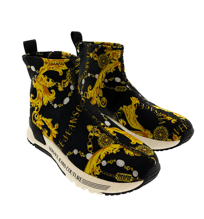 Versace Jeans Couture Womens Baroque Sock  Sneakers Black/Gold